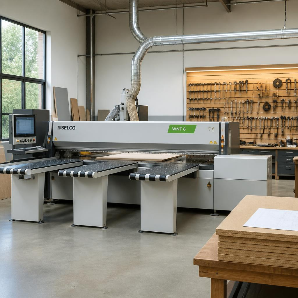 SCM Selco WNT 6 beam saw in a woodworking factory